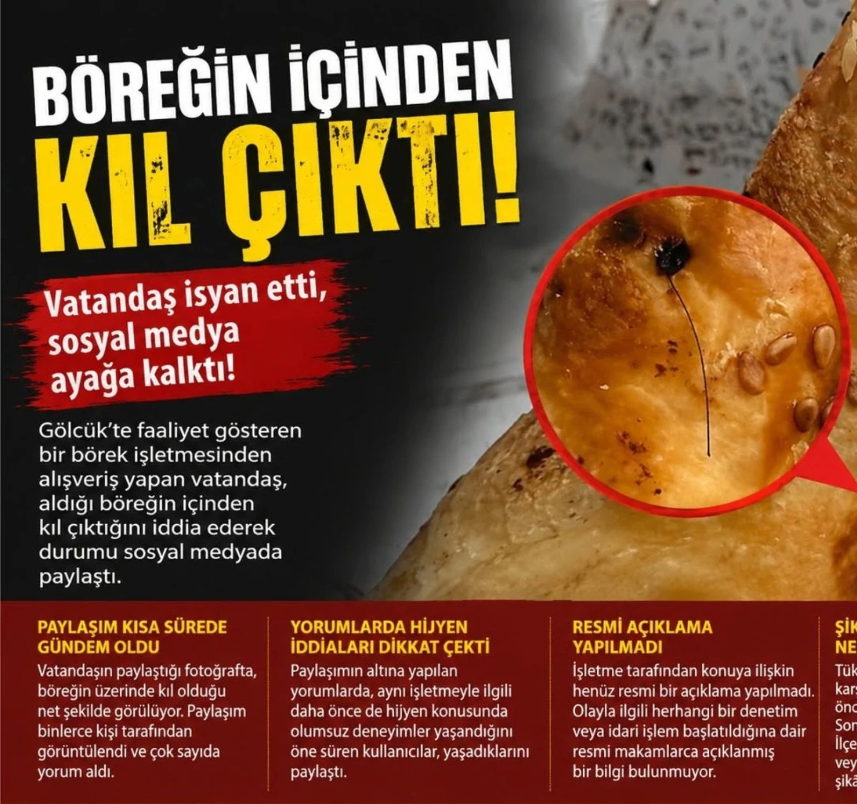 B&ouml;reğin İ&ccedil;inden Kıl &Ccedil;ıktığını İddia Ederek Sosyal Medyada Paylaştı