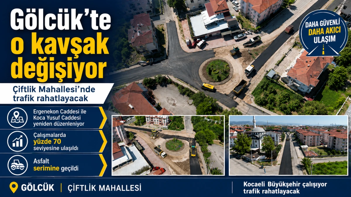 G&ouml;lc&uuml;k &Ccedil;iftlik&rsquo;te kavşak yenileniyor: &Ccedil;alışmalarda y&uuml;zde 70&rsquo;e ulaşıldı